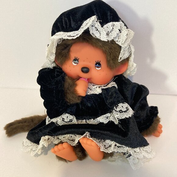 Monchhichi Bebichhichi Maid Black White Doll Stuffed Plush Toy Sekiguchi Japan - Picture 10 of 13